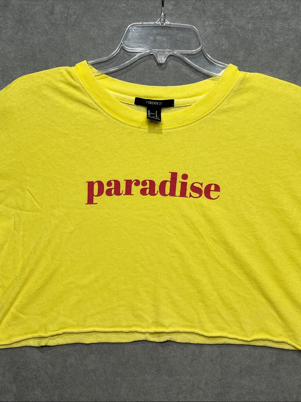 Forever 21 Paradise Graphic Cropped Tee Neon Yellow Pink Women’s Small